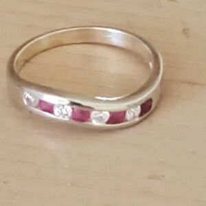 Sterling Silver Ruby CZ Women's Wavy Ring Band Signed PAJ Size 6
